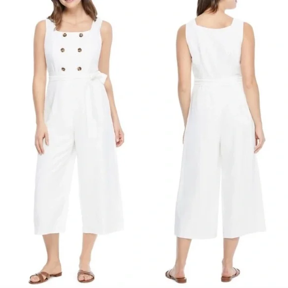 Gal Meets Glam White Linen Jumpsuit with Wide-Leg Fit - Picture 3 of 11